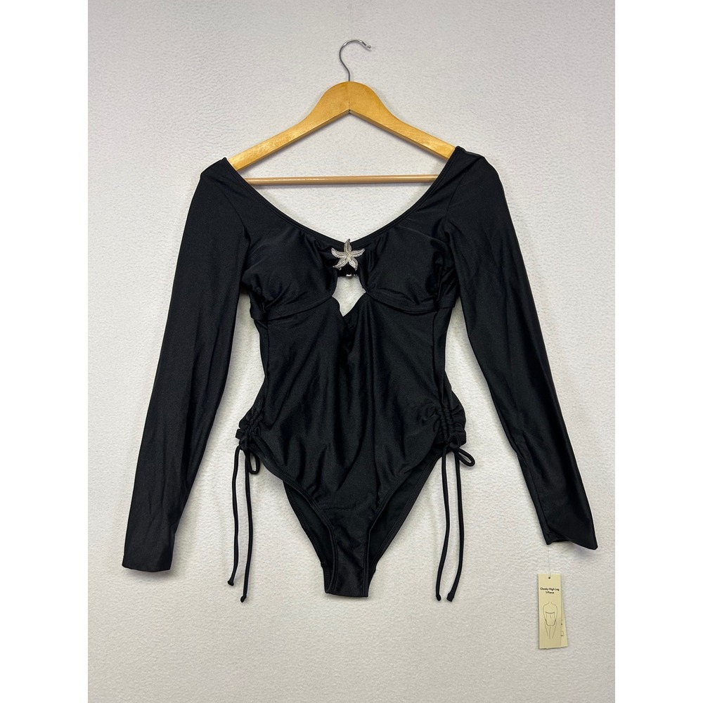Mermaidcore Coastal No Boundaries Womens Medium Black Long Sleeve One Piece Swim